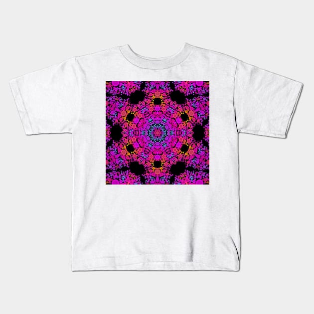 Dot Mandala Flower Pink Blue and Orange Kids T-Shirt by WormholeOrbital